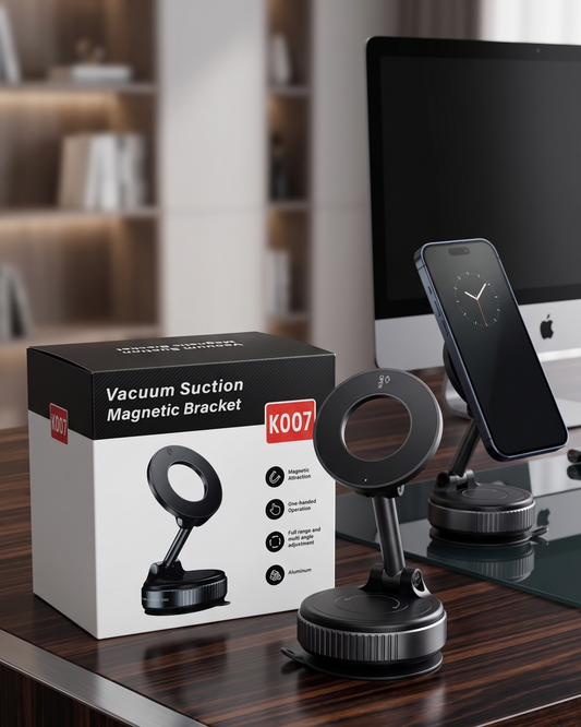 K007 Magnetic Vacuum Suction Phone Holder – 360° Adjustable Dashboard & Desk Mount