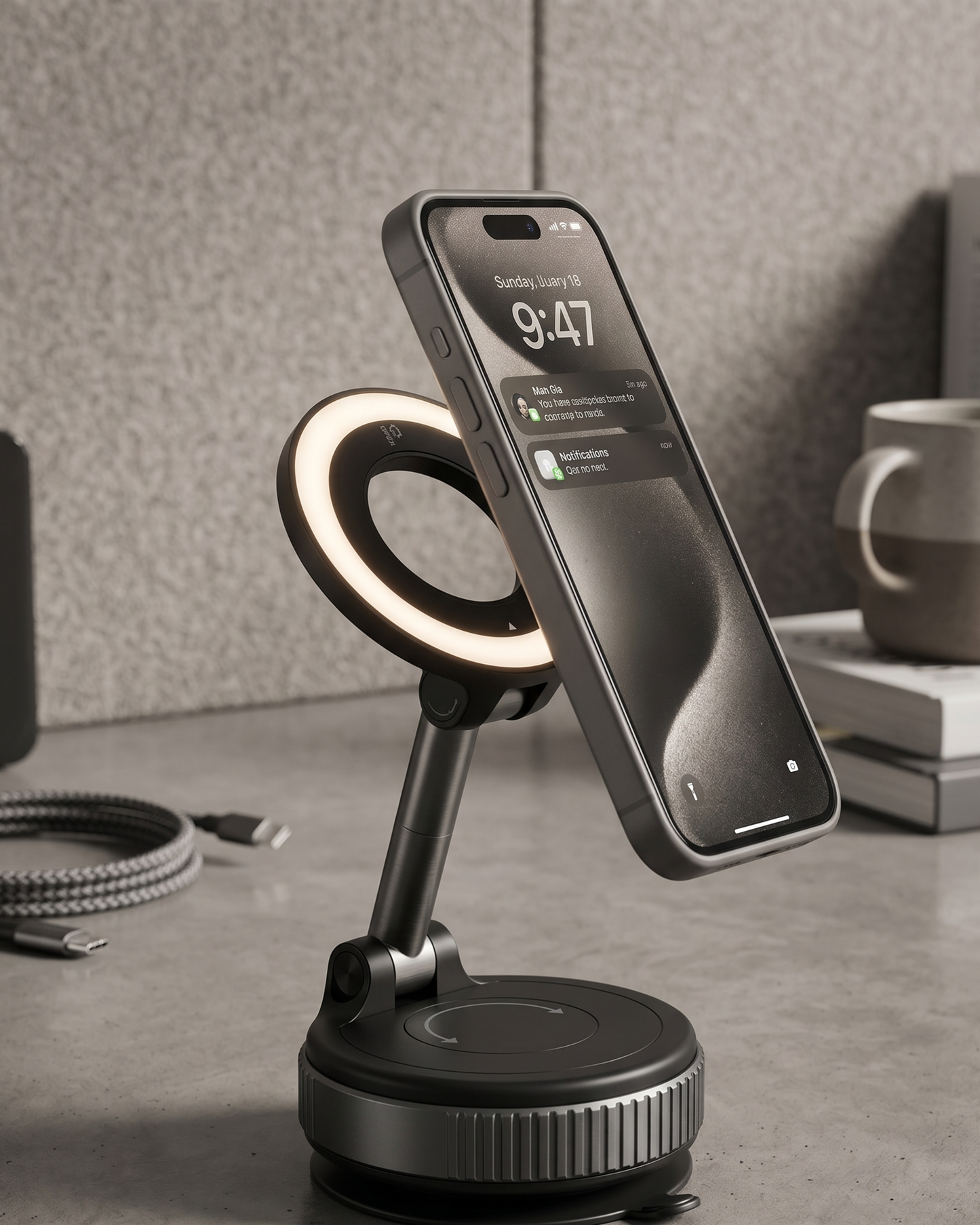 K007 Magnetic Vacuum Suction Phone Holder – 360° Adjustable Dashboard & Desk Mount